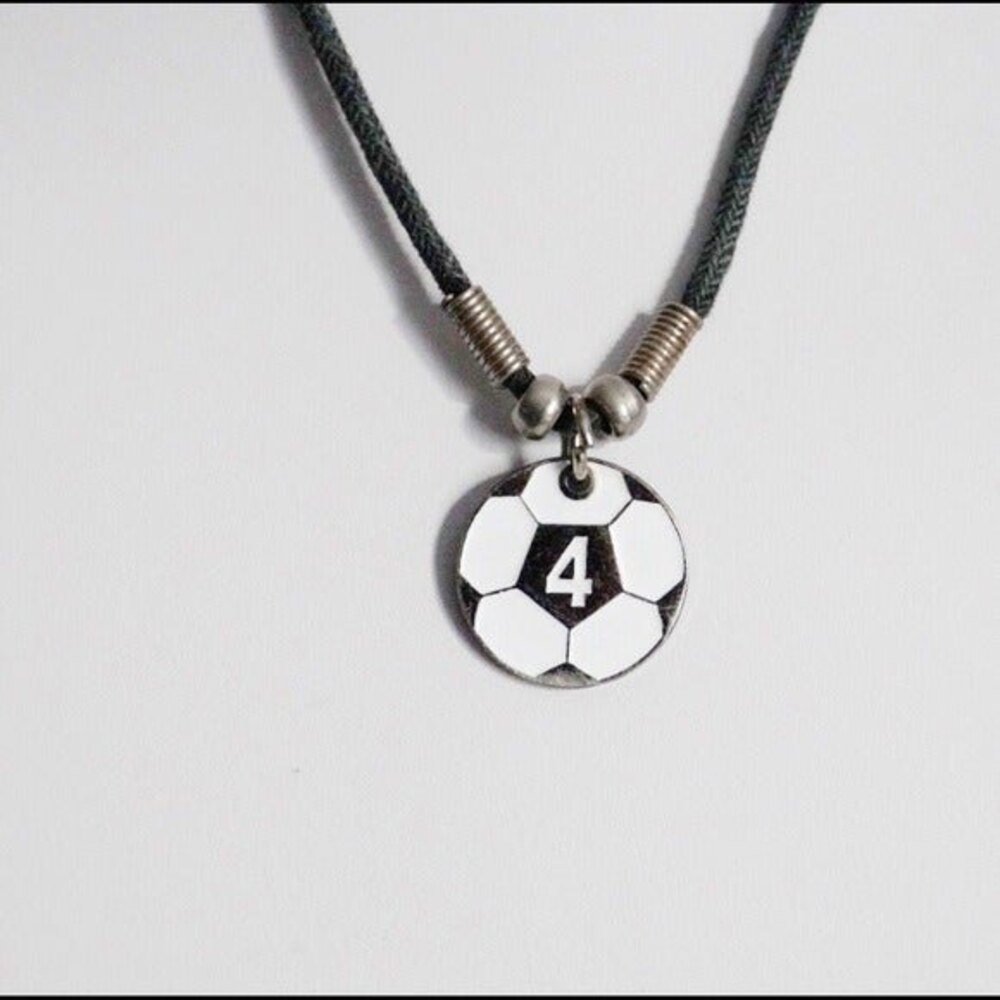 #4 Soccer Ball Necklace on a Black Cord